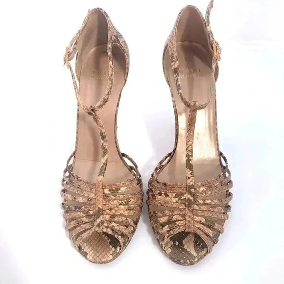 Stuart Weitzman y2k Snakeskin Python Print Stiletto Strappy Heel Pump Size 7.5 - Picture 2 of 16